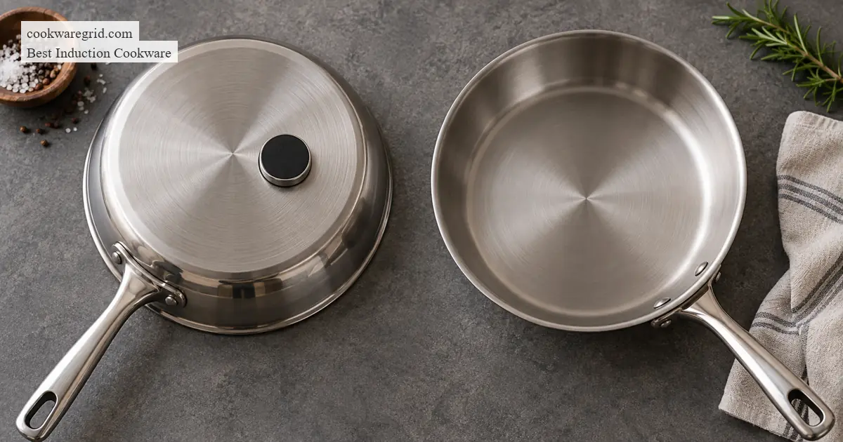 18/10 vs 18/0 stainless steel for induction cookware shown on a modern induction cooktop