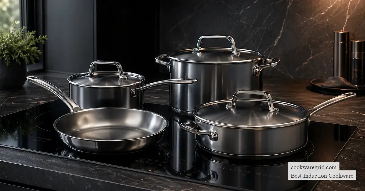 Hestan NanoBond induction cookware set with titanium surface and sealed rims