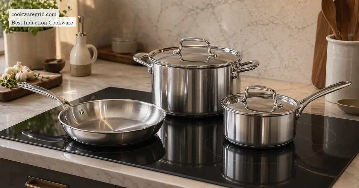 Le Creuset tri-ply stainless steel induction cookware set with aluminum core