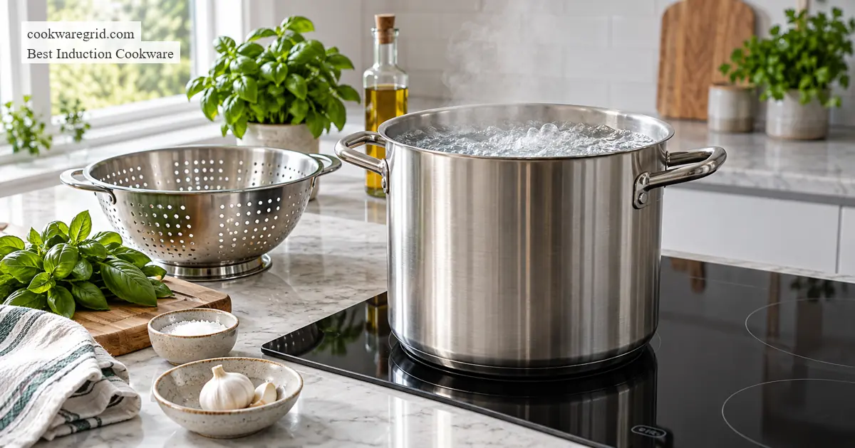 best stockpots for induction shown on a modern induction cooktop