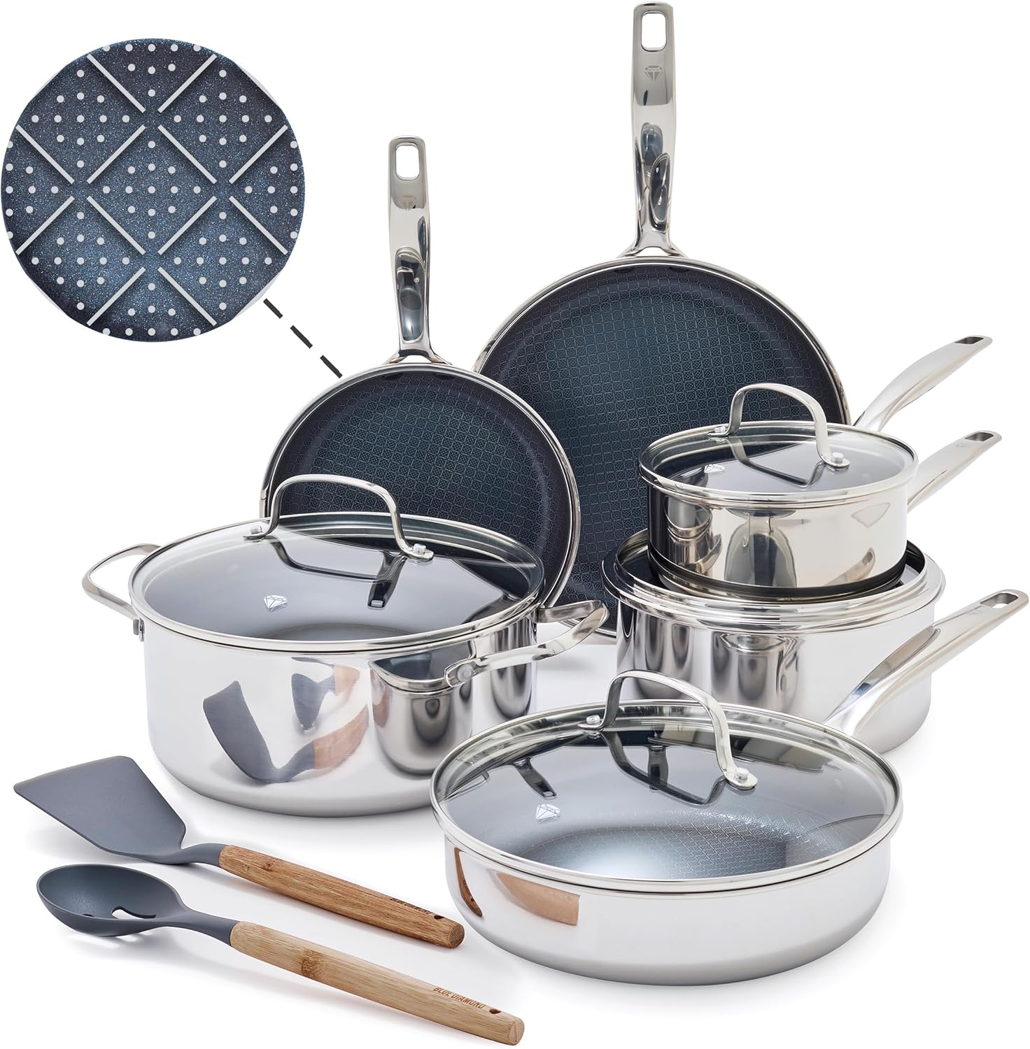 Hybrid nonstick induction cookware with a textured cooking surface