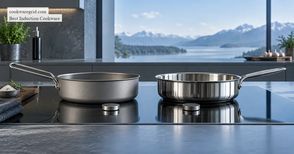 does titanium cookware work on induction? pure titanium vs bonded cookware shown on a modern induction cooktop