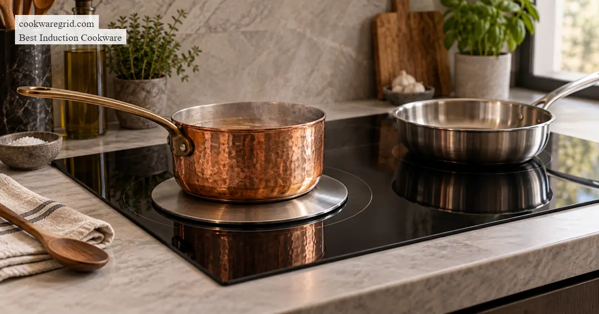 do induction adapter plates work? performance, safety, and alternatives shown on a modern induction cooktop