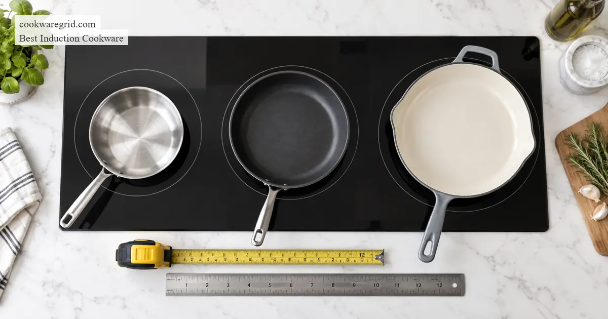 induction cookware size guide shown on a modern induction cooktop